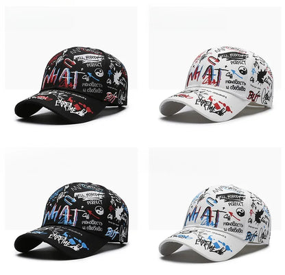 Nieuwe modieuze graffiti baseballpet van katoen voor dames en heren, unisex snapback met print, trendy hiphop-pet voor buiten voor dames en heren