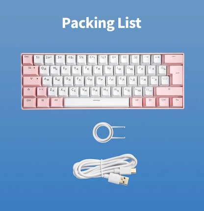 UYIQ YQ62 62 Keys Russian Mechanical Keyboard 60% Mini Portable Color Backlit Wired Gaming Keyboard for Travel Office PC Desktop