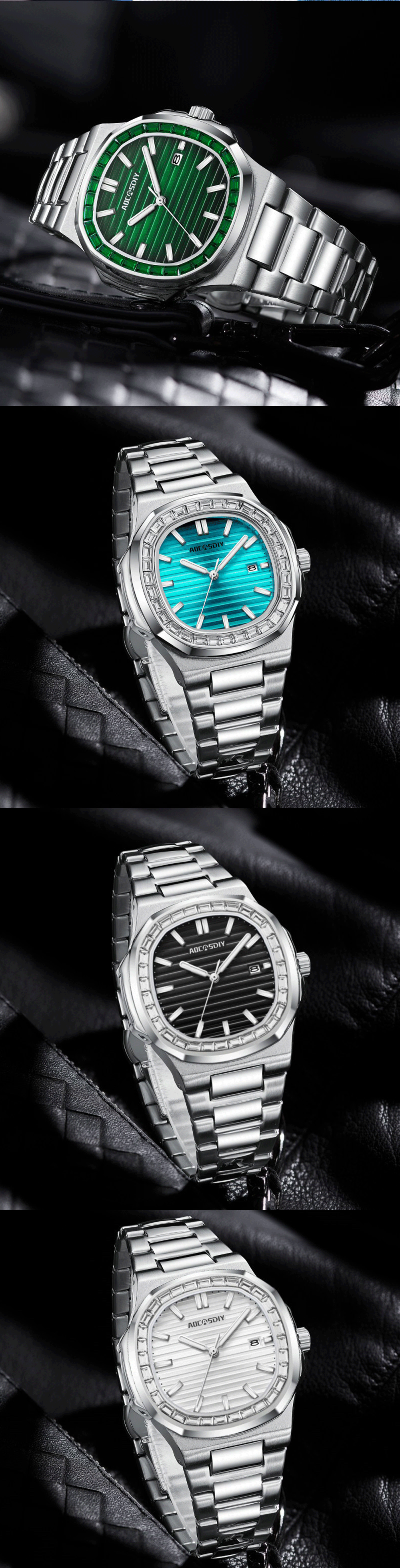 AOCASDIY Montre de luxe professionnelle étanche pour homme, date luminescente, acier inoxydable, carrée, à quartz, reloj hombre