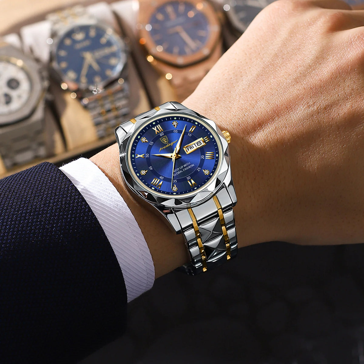 Orologio da uomo POEDAGAR Business Luxury, impermeabile, in acciaio inossidabile, luminescente, con data e giorno della settimana, stile sportivo, al quarzo.