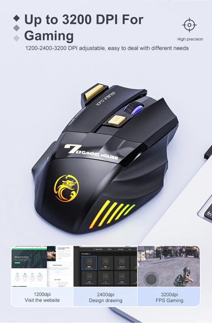 GW 2.4G and Bluetooth Wireless Mouse Silent Rechargeable Breathing Light 7 Keys DPI Adjustable Optical Sensor Mouse Game Office