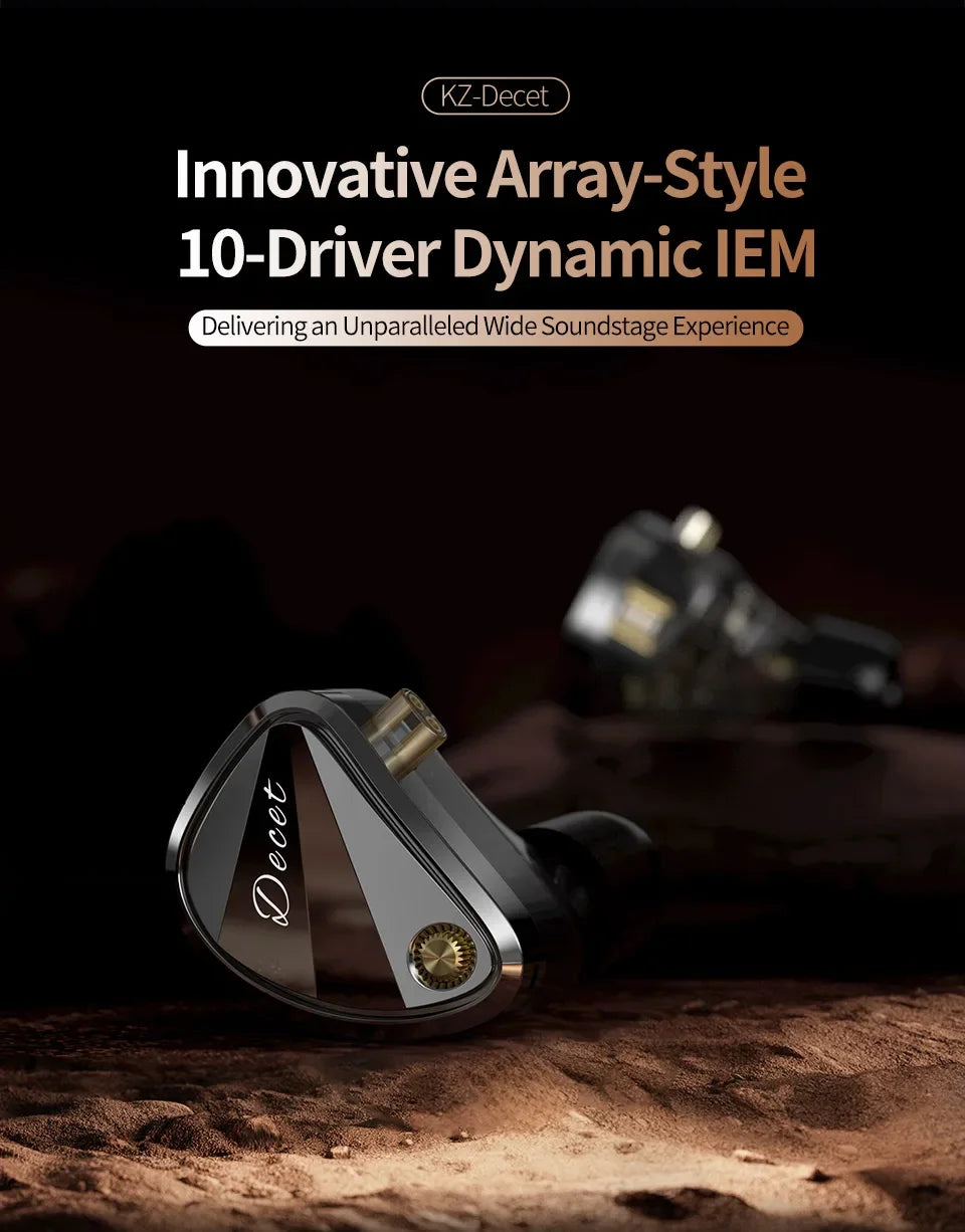 KZ Decet 5DD Dynamic Drive Earphones Adjustable Earbuds 10 Unit Upgraded Drive HIFI in Ear Wired Music Headphones 2PIN Cables