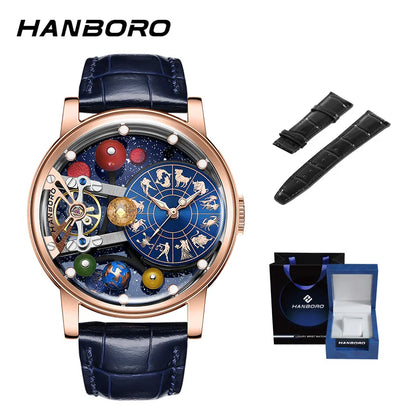 HANBORO Celestial Series 12 Constellation Men's Fully Automatic Mechanical Watch with Starry Sky Night Light Trend Watch