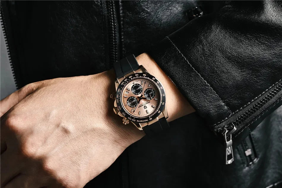 Originale neue PAGANI DESIGN PD-1664 Luxus-Herrenuhr mit japanischem VK63-Quarzwerk, Saphirglas, wasserdichtem Chronographen, Gold
