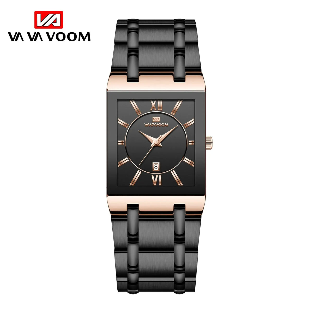 Herenzakelijk horloge, eenvoudig ontwerp, luxe mode, rechthoekig, zwart-goud, roestvrij staal, kalender, waterdicht, quartz, herenhorloges