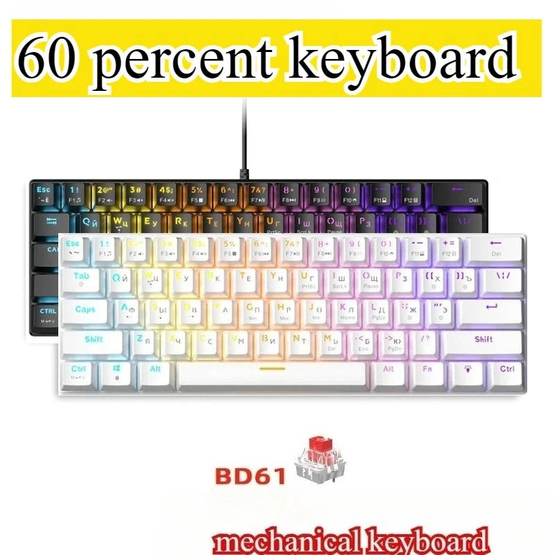 RGB Teclado mecanico branco 60% mechanical keyboard gaming white clavier gamer blanco tecla key board black pc keyboards