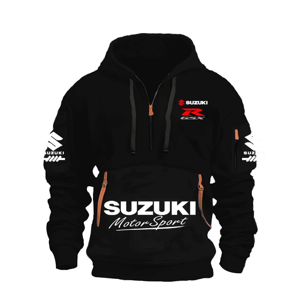 2025 Suzuki Logo Hoodie Motorcycle Racing Cycling Sweatshirt Racing Clothing Sweatshirt Half Zipper Multi-pocket Zipper Hoodie