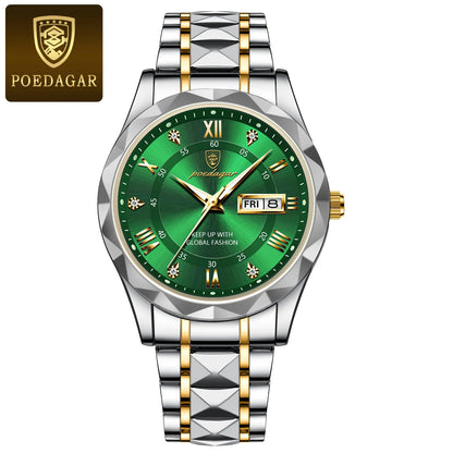Orologio da uomo POEDAGAR Business Luxury, impermeabile, in acciaio inossidabile, luminescente, con data e giorno della settimana, stile sportivo, al quarzo.