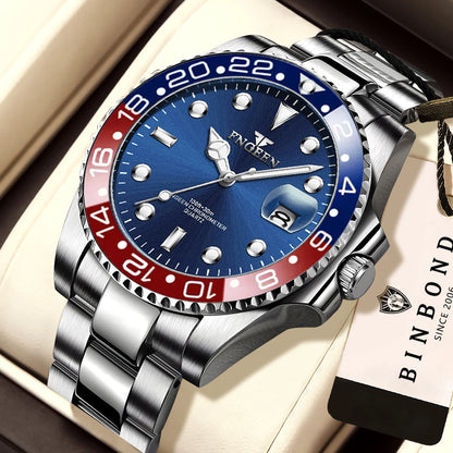 Orologio da polso al quarzo FNGEEN Son Brand di BINBOND con bracciale in acciaio inossidabile da uomo, luminescente e impermeabile, di lusso.