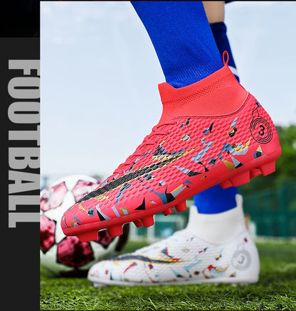Professional Soccer Shoes Men Outdoor High-Top Sports Football Boots Boots Ag/Fg Long Spikes Artificial Grass Training Match