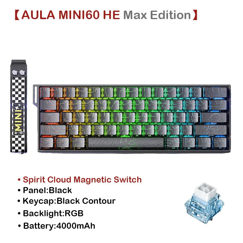 AULA MINI60 HE Tri-Mode Wireless Mechanical Keyboard Magnetic Switch 8000Hz Polling Rate RGB Backlit FPS Esports Gamer Keyboard