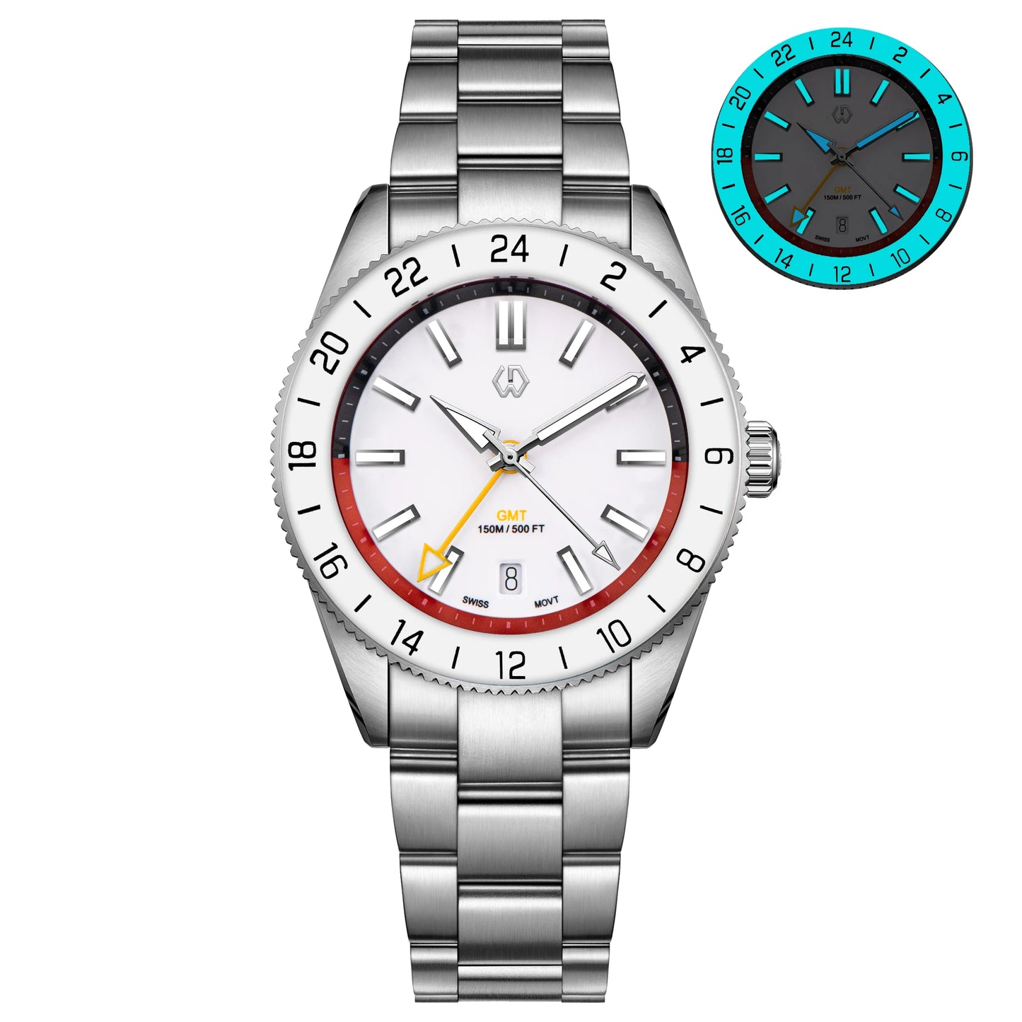 Comes With Rubber Strap Man's Automatic Watch Quartz Swiss Movement BGW9 Luminous Bezel 4-Pin GMT 150 Meters Waterproof Diving