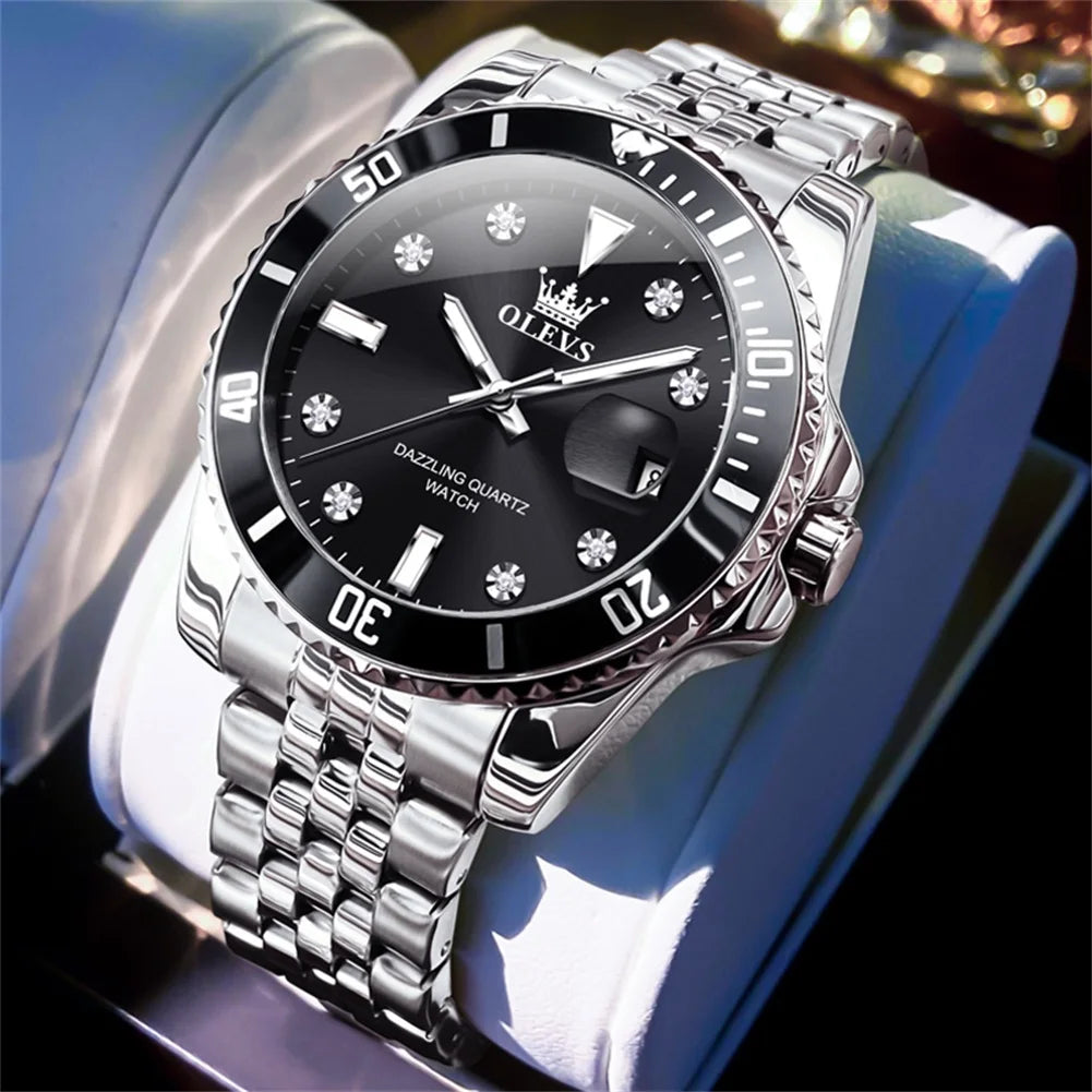 Orologio da uomo OLEVS – Orologio di lusso, stile professionale, impermeabile, con datario, lancette luminescenti, cassa in acciaio inossidabile e quadrante blu – Orologio al quarzo