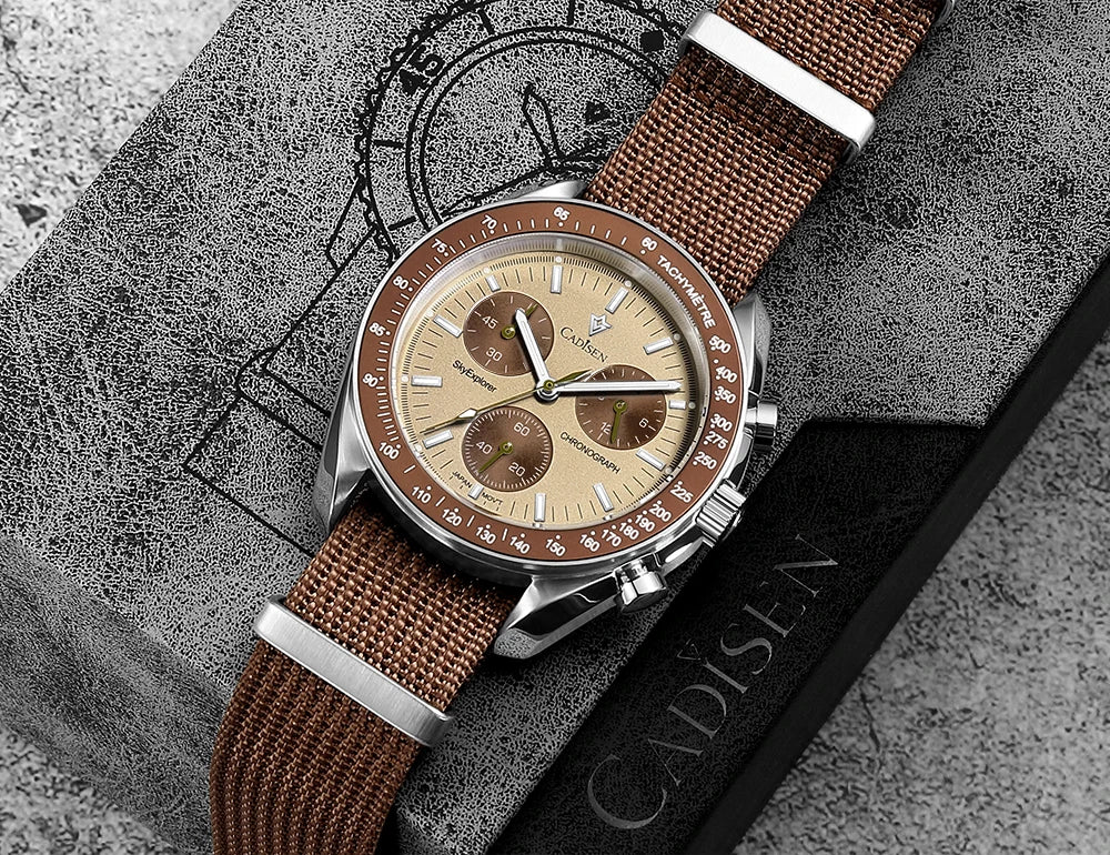 CADISEN Neue Herrenuhren Luxuriöse Quarz-Armbanduhr für Herren Saphirglas mit AR-Beschichtung Canvas VK68 Speed Chronograph Automatik