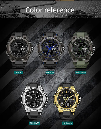 SANDA Montres de luxe haut de gamme pour homme, montre militaire, montre-bracelet sportive étanche, montre à double affichage, Relogio Masculino