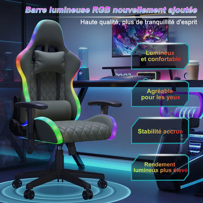 Rosahqnda Gaming Chair with Massage Function, Adjustable backrest,Computer Chair,with ambient light,Lumbar Cushion, Pillow,150 KG