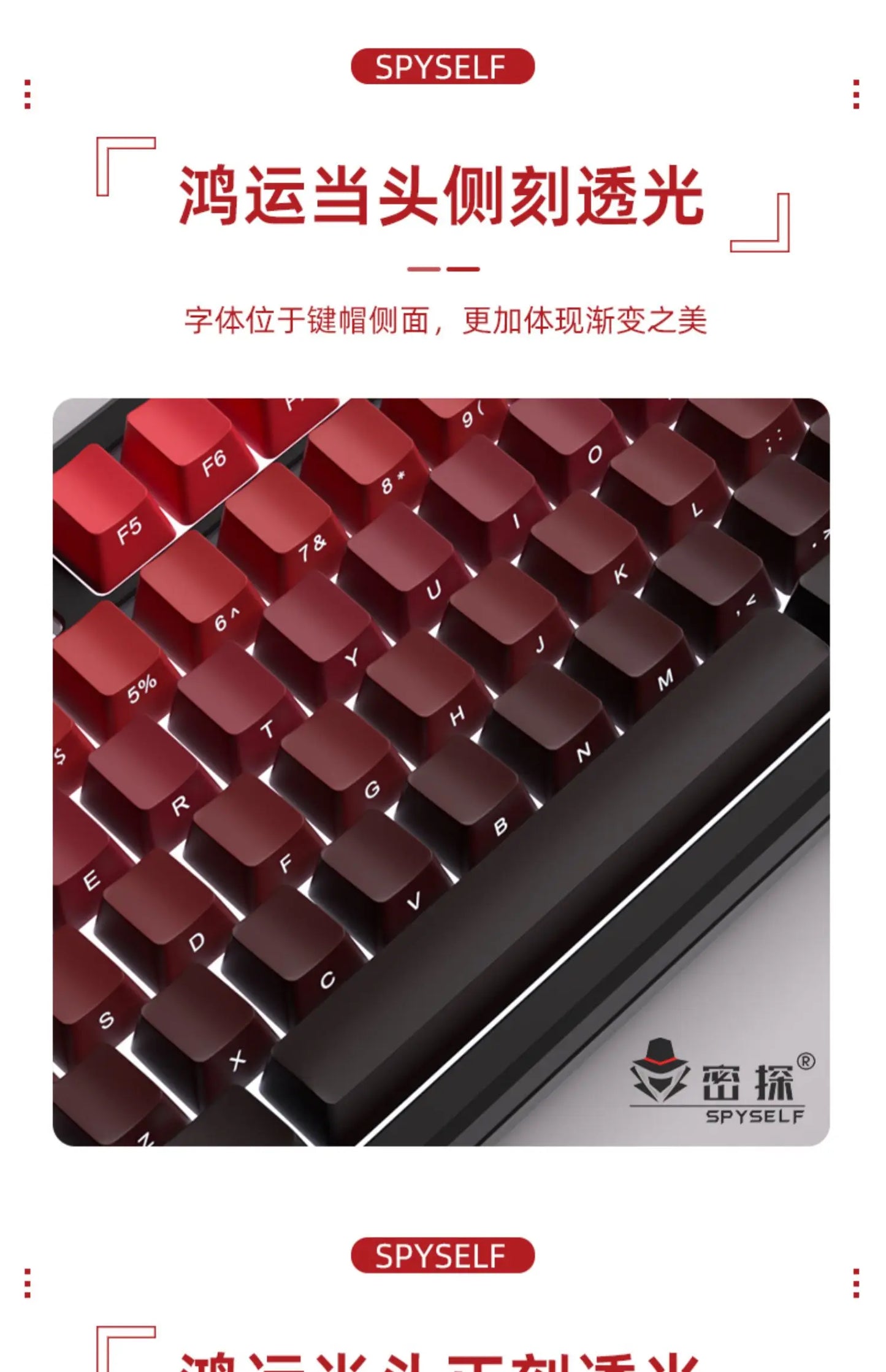 New Keycaps for 60/64/84/98/108 Gaming Mechanical Keyboard MX Switch 135 Keys OEM PBT Side Engraved Red and Black Gradient Color