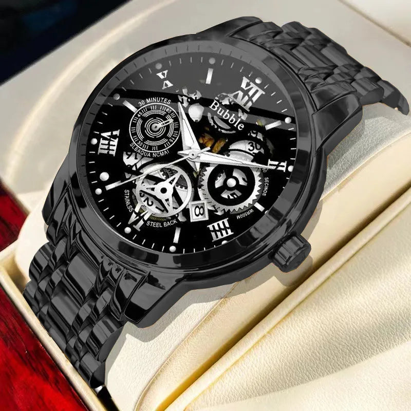 Herrenuhr UTHAI L93 – Trendiger Stil, erschwinglicher Luxus und vielseitig einsetzbar; Quarzwerk, leuchtende Anzeige, wasserdicht, durchbrochenes Zifferblatt mit römischen Ziffern.