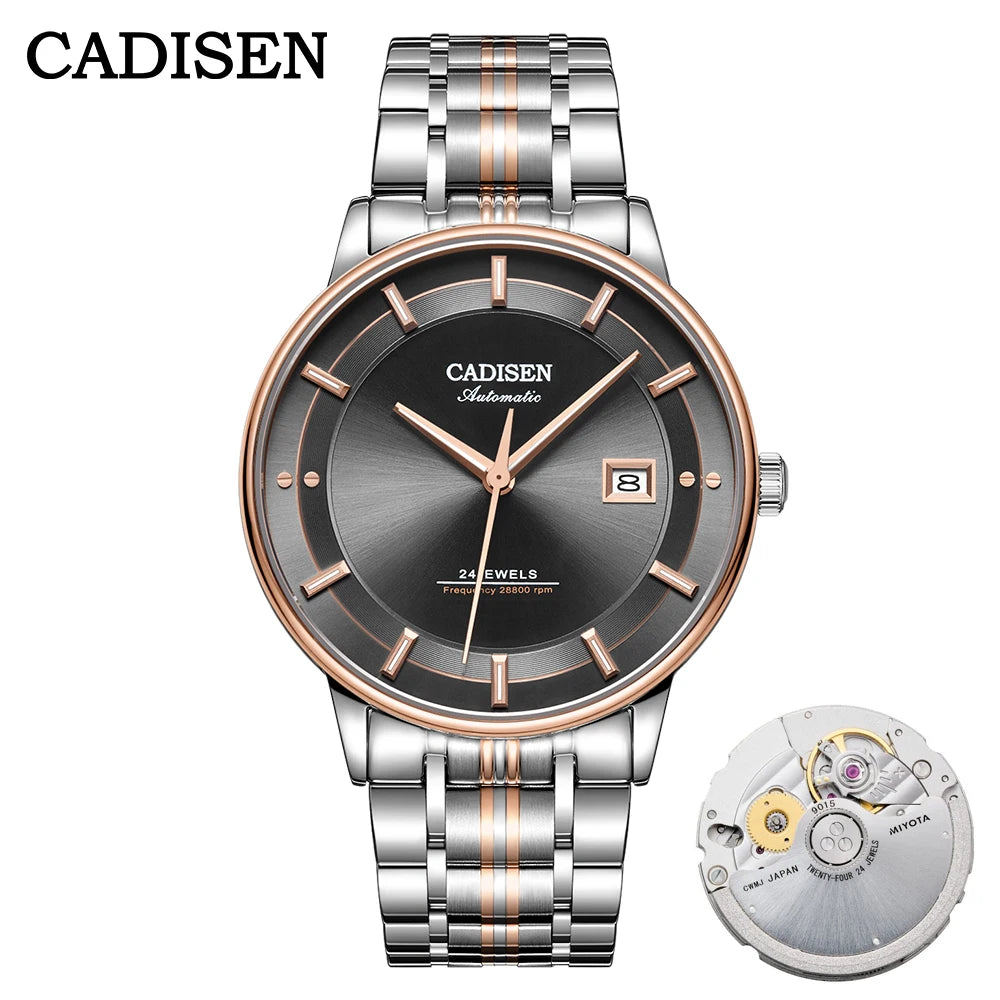 CADISEN Mechanical Wristwatches MIYOTA 9015 Movement Automatic Ultra-thin Watch Sapphire Waterproof Rose gold Business Watches
