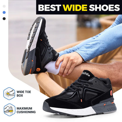 FitVille Men's Walking Shoes Extra Wide Lightweight Sneakers for Flat Feet Arch Fit Heel Pain Relief Non-Slip Running Shoes