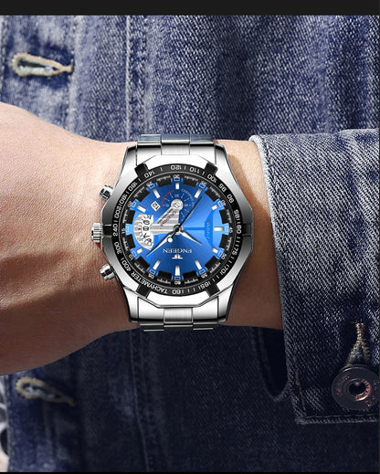 Montres-bracelets à quartz BINBOND Original pour homme : montres de luxe luminescentes, étanches, à date automatique, en acier inoxydable. Livraison gratuite.
