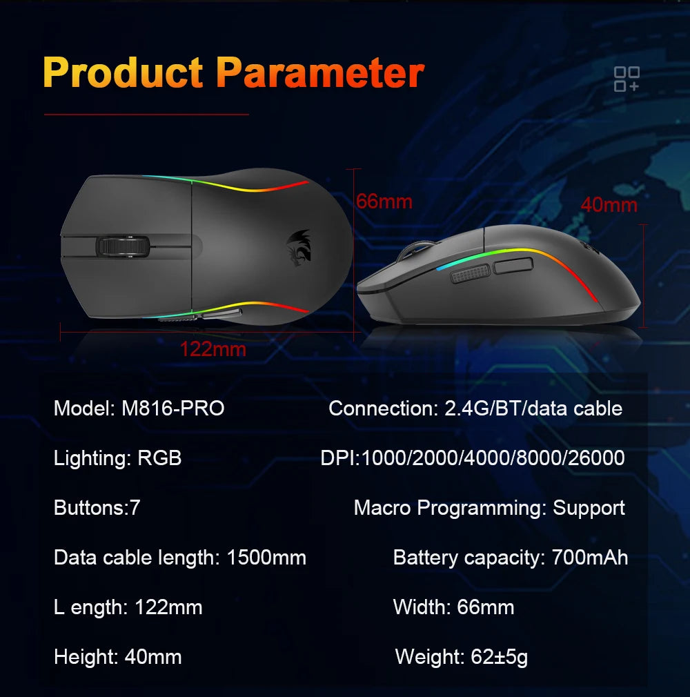 REDRAGON DEICIDE M816 PRO RGB USB Support Bluetooth 2.4G Wireless Gaming Mouse 26000 DPI 6 buttons for gamer Wired Mice Computer