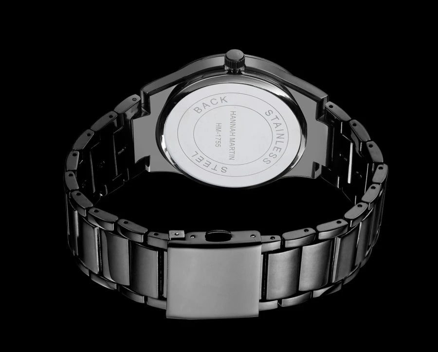 Hannah Martin Herrenuhr, Edelstahlgehäuse, Quarzwerk, 41-mm-Zifferblatt, Business-Stil, mit Kalenderanzeige (Imitation)