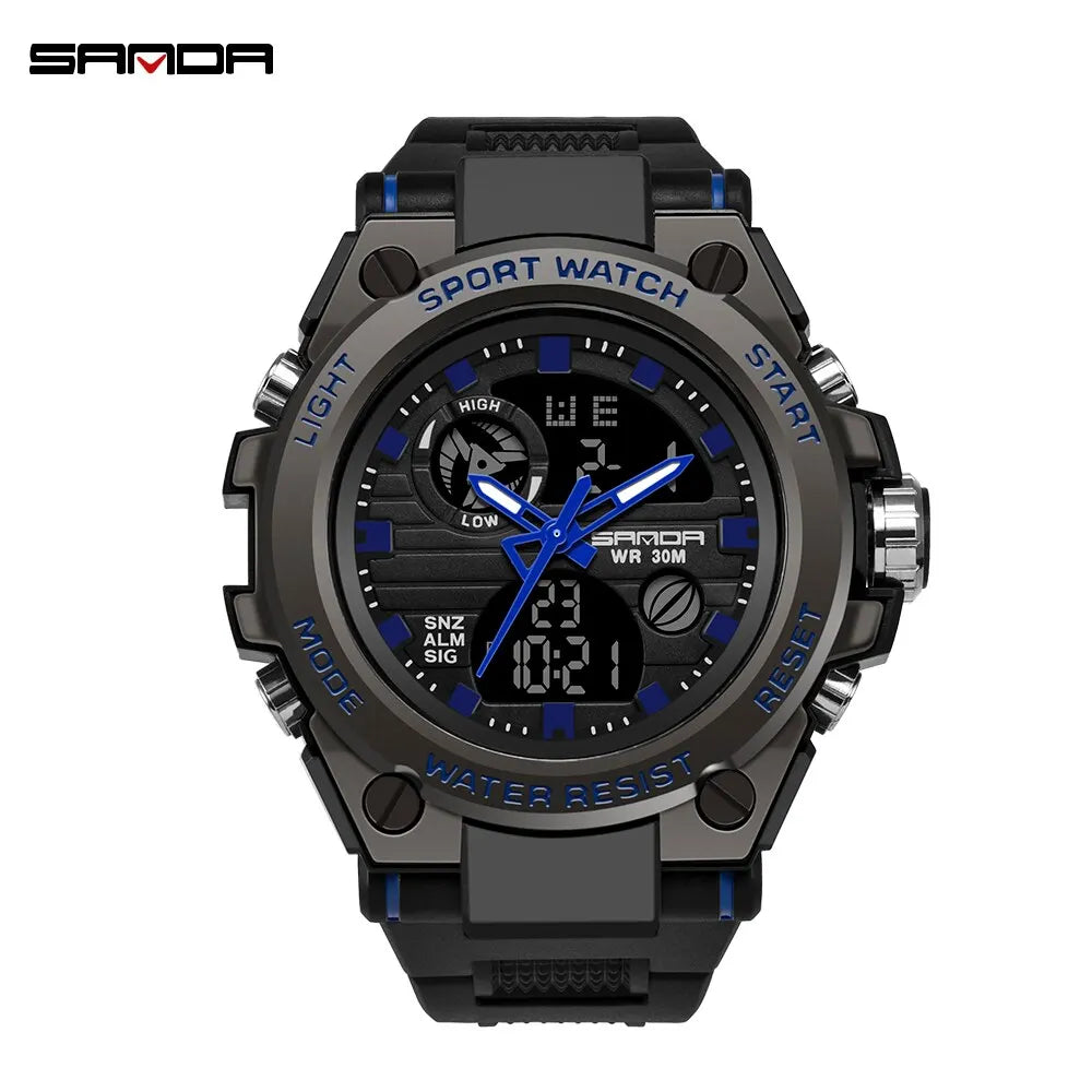 SANDA Montres de luxe haut de gamme pour homme, montre militaire, montre-bracelet sportive étanche, montre à double affichage, Relogio Masculino