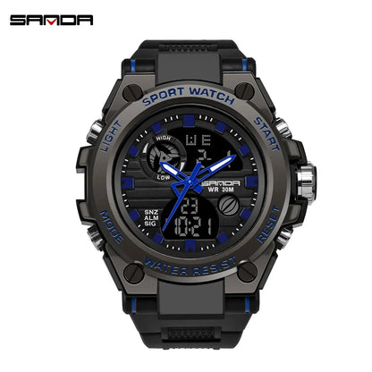 SANDA Montres de luxe haut de gamme pour homme, montre militaire, montre-bracelet sportive étanche, montre à double affichage, Relogio Masculino