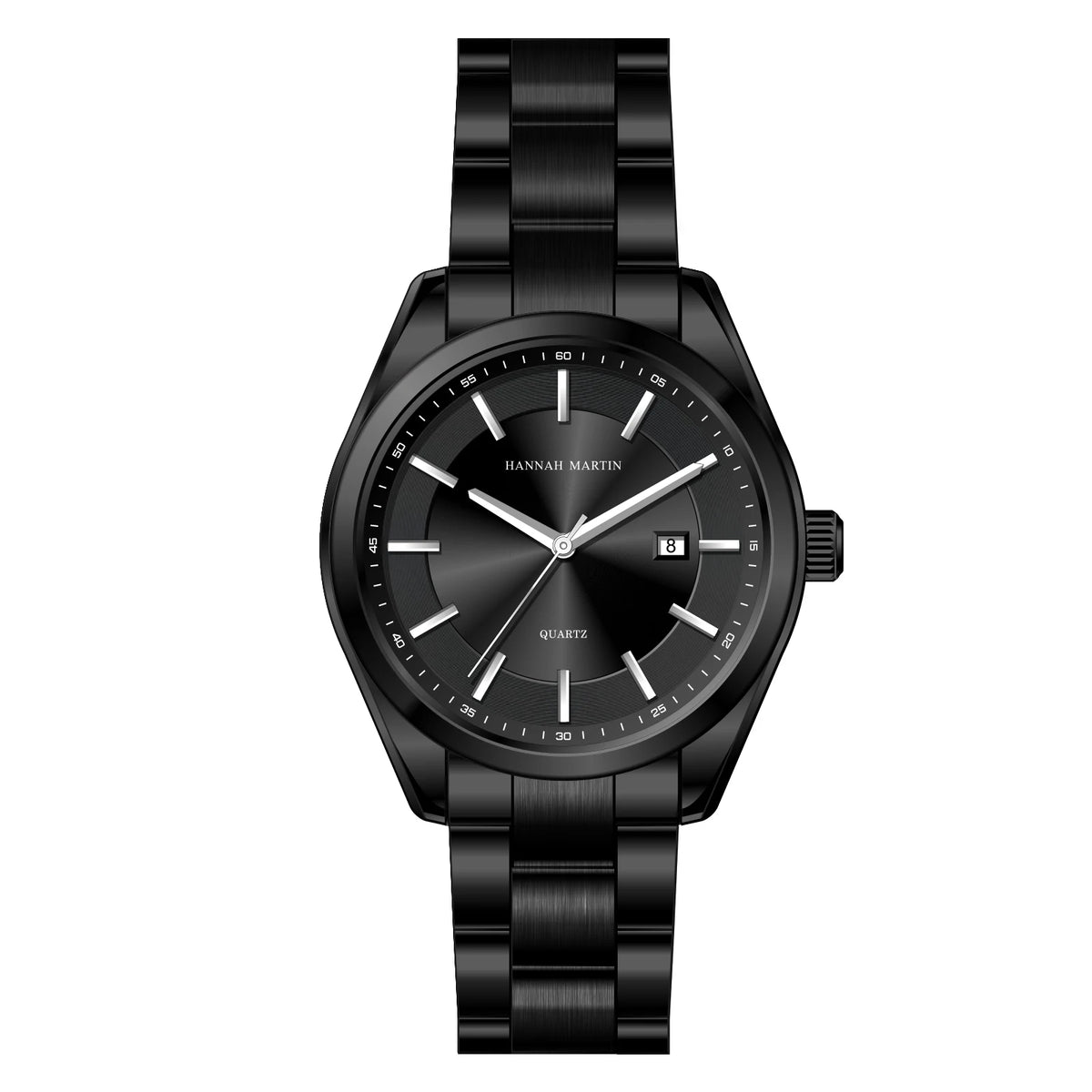 Orologio al quarzo HANNAH MARTIN, 40 mm, da uomo, cinturino in acciaio inossidabile nero, impermeabile fino a 3 bar, stile sport-chic