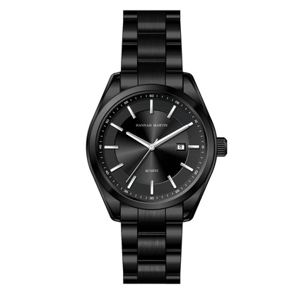 Orologio al quarzo HANNAH MARTIN, 40 mm, da uomo, cinturino in acciaio inossidabile nero, impermeabile fino a 3 bar, stile sport-chic