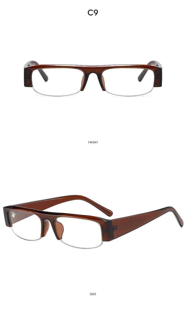 Vintage-Sonnenbrille mit kleinem, rechteckigem Halbrahmen in Schwarz, Leopardenmuster und Farbverlauf – trendige Damen-Sonnenbrille zum Autofahren