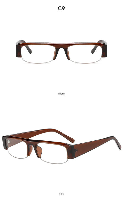 Vintage-Sonnenbrille mit kleinem, rechteckigem Halbrahmen in Schwarz, Leopardenmuster und Farbverlauf – trendige Damen-Sonnenbrille zum Autofahren
