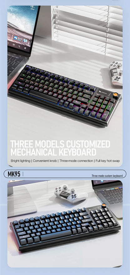 SMAILWOLF MK95 Bluetooth 무선 한국어 맞춤형 기계식 키보드 e-스포츠 3 모드 노트북 오피스 게임 풀 키 핫 스왑 가능 RGB 조명 효과