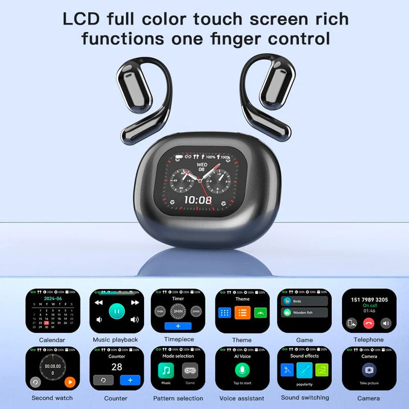 UYUXIO OWS Real Time Translation Earbuds with 144 Languages AI Translating Earphone with LCD Touch Screen Ear Buds Headphone