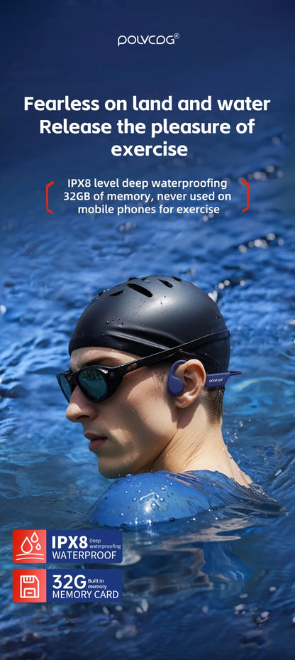 POLVCDG X7 Bone Conduction Headset IPX8 Open Headset Bluetooth 5.3 Swimming with microphone Waterproof 32GB Memory MP3 2024 new
