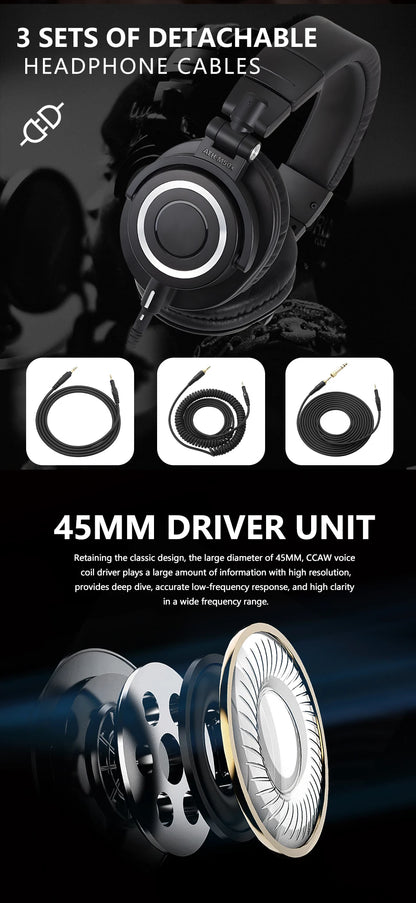 Sanpusen ATH-M50X Professional Studio Monitoring Headphones with 45mm Drivers for Clear Sound and Superior Isolation