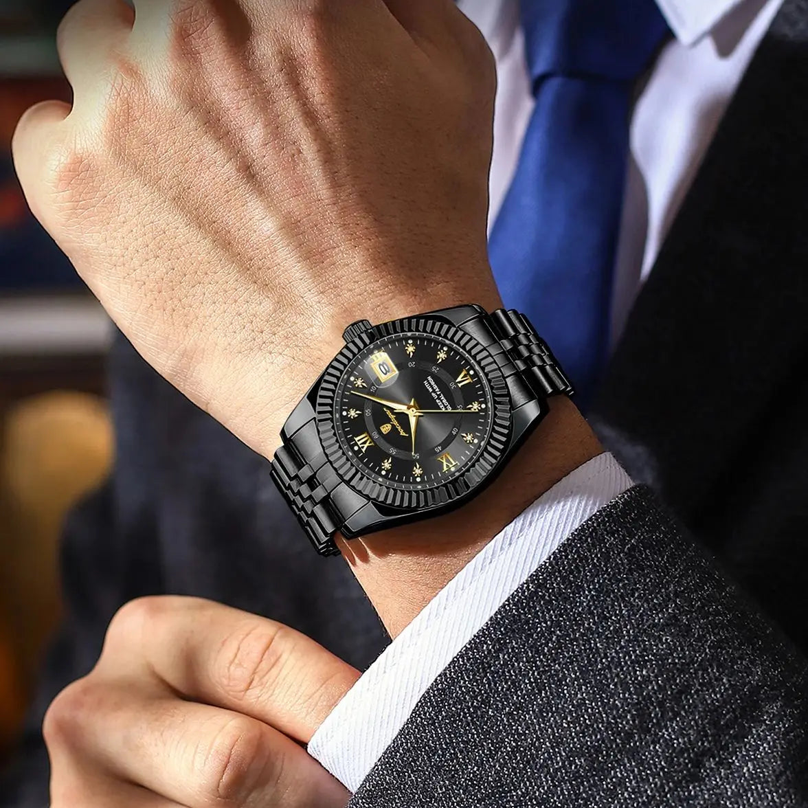 Orologio da uomo POEDAGAR – Modello di lusso, impermeabile, in acciaio inossidabile, con quadrante luminescente, stile militare, datario, movimento al quarzo, ideale per il lavoro o le occasioni professionali.