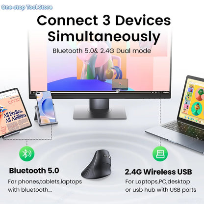 Mouse Wireless Bluetooth5.0 2.4G Ergonomic 4000DPI 6 Mute Buttons for MacBook Tablet Laptops Computer PC Mice