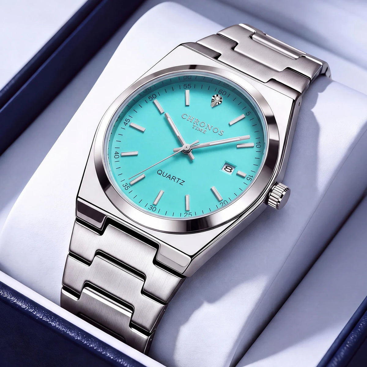 Orologio al quarzo da uomo CHRONOS – Cinturino in acciaio inossidabile, impermeabile, lancette luminescenti, datario – Ideale per il lavoro, lo sport o l’uso quotidiano