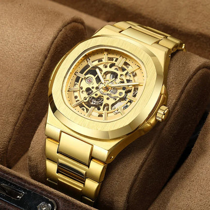 Montres-bracelets mécaniques pour homme à cadran ajouré, design squelette, montre de luxe entièrement automatique pour homme, relogio