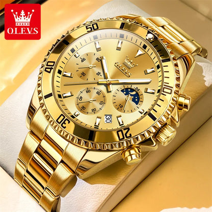 Orologio OLEVS da uomo, marchio di lusso, orologio militare al quarzo dorato, impermeabile, datario luminescente, cassa in acciaio inossidabile.
