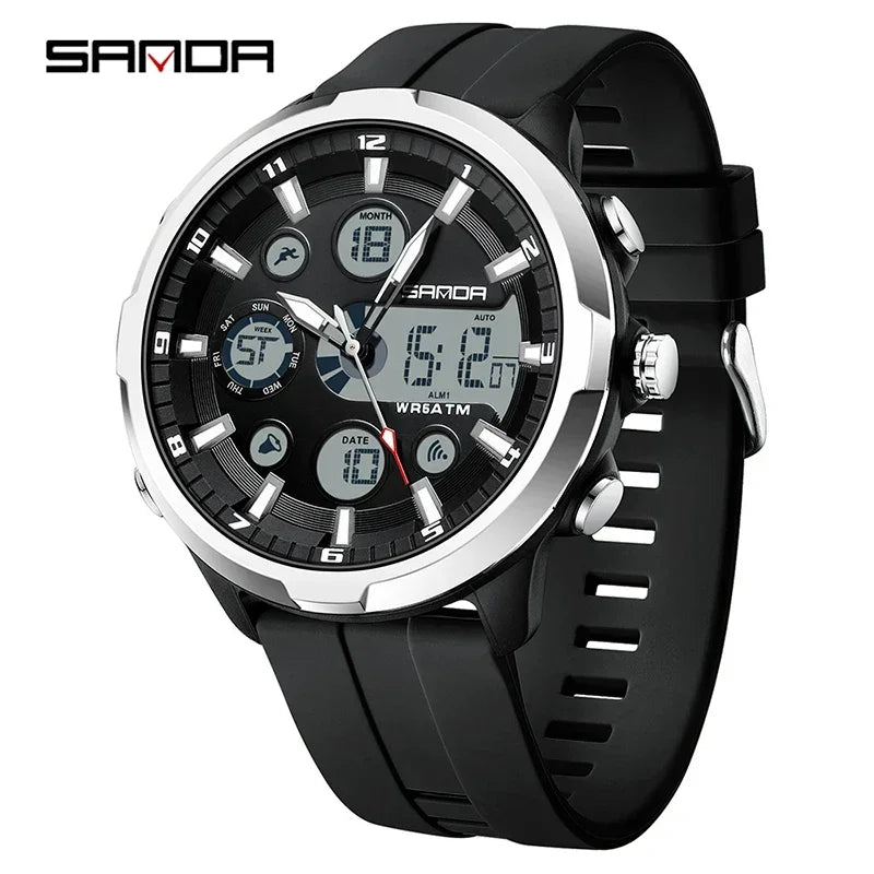 SANDA 9053 G Montres de sport militaires pour homme Montre numérique de luxe Montre-bracelet à quartz étanche jusqu’à 50 m pour homme Relogios Masculino