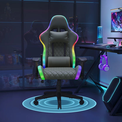 Ergonomic office chair with lumbar massage,LED RGB ambient lighting, and reclining backrest,  for home offices