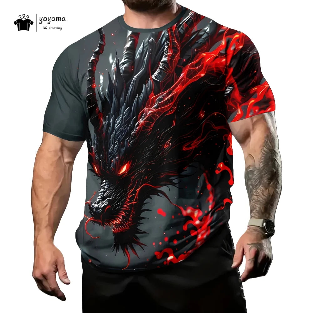 Men's t-shirts Dragon Pattern Short Sleeve Tee Fashion Street O-Neck Top Trend Animal 3D Printing Loose Versatile Men's Clothing