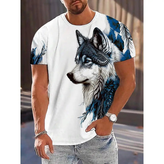 Wolf Pattern Summer 3D Printed Large-sized Men's T-shirt Is Loose Comfortable and Casual Suitable for Daily Wear