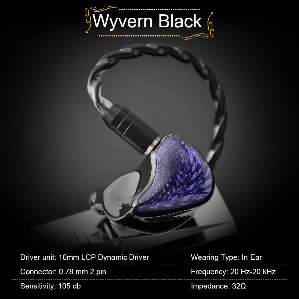 Celest Wyvern Black In Ear Earphone Monitor With Microphone Hifi Music Headphone IEMs Wired Gaming Earbuds For Gifts