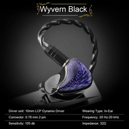 Celest Wyvern Black In Ear Earphone Monitor With Microphone Hifi Music Headphone IEMs Wired Gaming Earbuds For Gifts