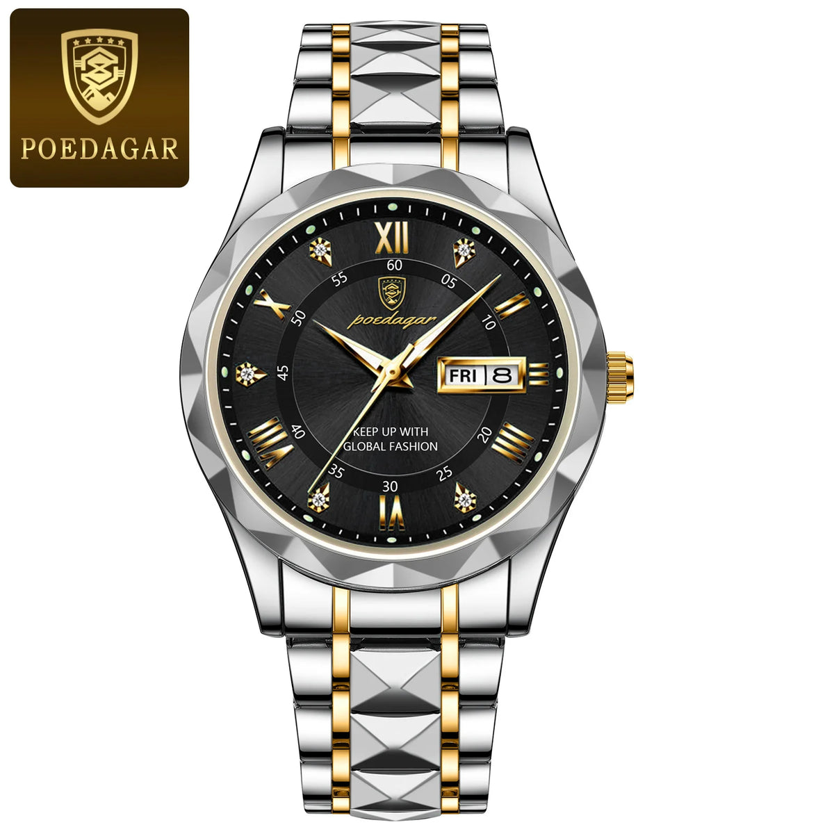 Orologio da uomo POEDAGAR Business Luxury, impermeabile, in acciaio inossidabile, luminescente, con data e giorno della settimana, stile sportivo, al quarzo.