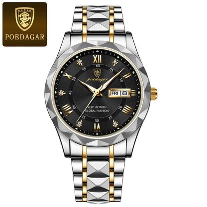 Orologio da uomo POEDAGAR Business Luxury, impermeabile, in acciaio inossidabile, luminescente, con data e giorno della settimana, stile sportivo, al quarzo.